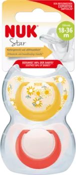 Соска-пустышка Star силиконовая желтая/красная размер 3 18-36 месяцев 2 шт. NUK