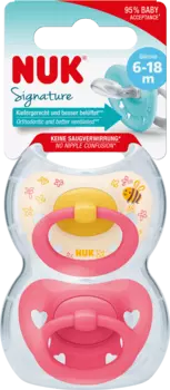 Соска Signature силиконовая желтая/розовая 6-18 месяцев 2 шт. NUK