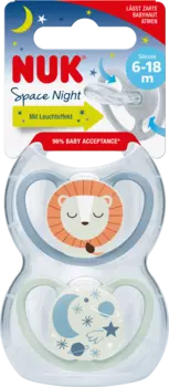Соска Space Night силиконовая синий/мятный 6-18 месяцев 2 шт. NUK