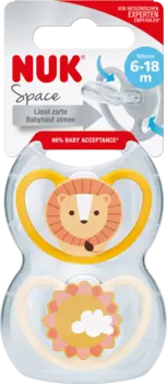 Соска Space силиконовая желтая/абрикосовая 6-18 месяцев 2 шт. NUK