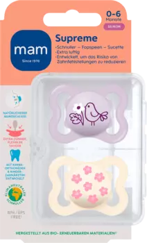 Соска Supreme силиконовая фиолетовая/кремовая 0-6 месяцев 2 шт. MAM