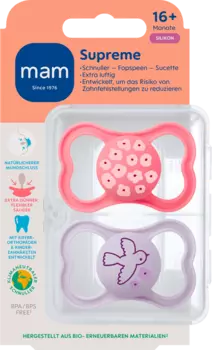 Соска Supreme силиконовая розовая/фиолетовая с 16 мес 2 шт. MAM