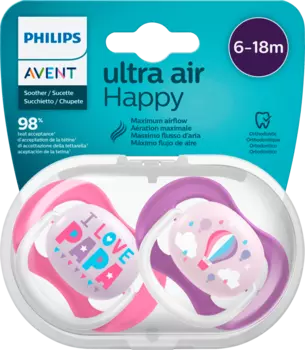 Соска Ultra Air Happy силиконовая розовая/фиолетовая 6-18 месяцев 1 шт. Philips