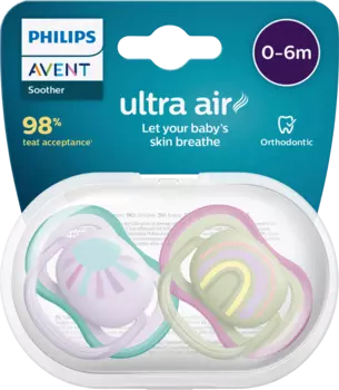 Соска Ultra Air силиконовая бирюзовый/фиолетовый 0-6 месяцев 2 шт. Philips