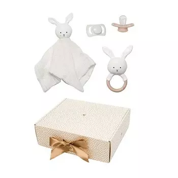 Соски, прорезыватель и мягкая ткань — подарочный набор «Кролик Джабадабадо» JaBaDaBaDo