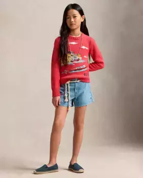 Состаренные хлопковые шорты для девочек Polo Ralph Lauren, синий