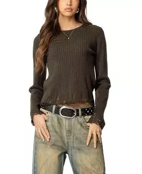 Состаренный ребристый трикотажный свитер Edikted, зеленый