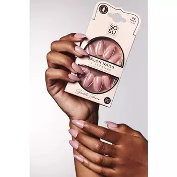 Sosu Salon Nails Sparkle Season 30, накладные ногти с блестками, 15 размеров, розовые Sosu Cosmetics