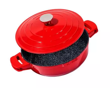 Сотейник 28см, высота около 8см, KING SHINE RED, из литого алюминия с керамическим покрытием Внутри: FUSION TI / с крышкой из литого алюминия / вкл. легкосъемные силиконовые прокладки / цвет: красный