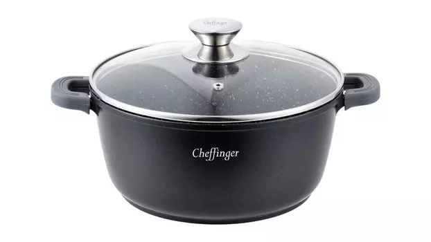 Сотейник Cheffinger 2,1 литра 20 см, литой алюминий, черный Scheffinger