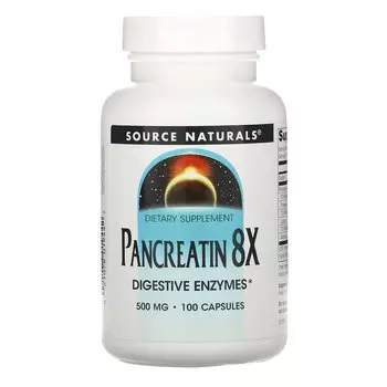 Source Naturals, панкреатин 8X, 500 мг, 100 капсул