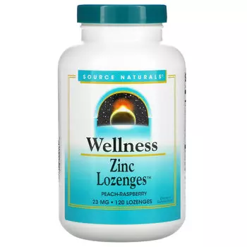 Source Naturals, Wellness, леденцы с цинком, вкус персика и малины, 23 мг, 120 леденцов