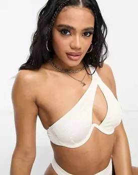 South Beach – Комбинируй и сочетай – Комплект бикини на одно плечо в рубчик кремового цвета на косточках