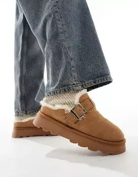 South Beach – Мюли из натуральной овчины каштанового цвета с пряжкой