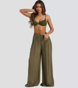 South Beach Широкие брюки цвета хаки со складками South Beach, хаки