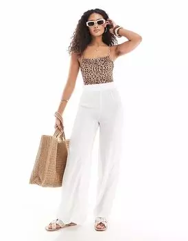 South Beach - Широкие брюки из белой вискозы с жатой структурой