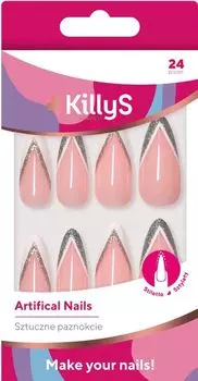 Советы Killys Stiletto Silver Glitter French, 24 шт