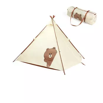 Совместная динамичная ветро- и непромокаемая палатка Mobi Garden в форме пирамиды Brown Bear A Tower Brown Bear бежевого цвета