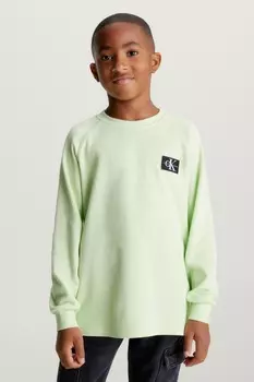 Современная футболка с длинными рукавами вафельного цвета Calvin Klein Jeans, зеленый