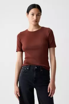 Современная футболка с круглым вырезом и короткими рукавами Gap, коричневый
