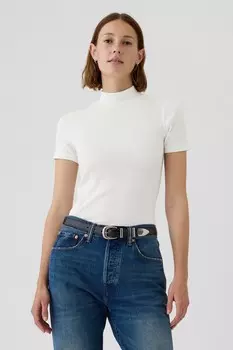 Современная хлопково модальная футболка с коротким рукавом и воротником стойкой Gap, белый