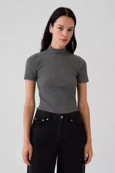 Современная хлопково модальная футболка с коротким рукавом и воротником стойкой Gap, серый