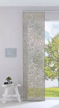 Современная панельная перегородка, раздвижная штора »Wave« ВxШ 245x60 см кремовая из высококачественной ткани выгорания с грузоподъемником на тележке для панелей, 85615 Astek, серо-коричневый