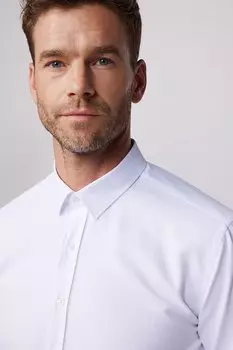 Современная приталенная хлопковая белая мужская рубашка Добби, которую легко гладить TUDORS, белый