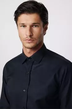 Современная приталенная хлопковая черная мужская рубашка Добби, которую легко гладить TUDORS, черный