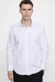 Современная приталенная хлопковая мужская белая рубашка Добби, которую легко гладить TUDORS, белый