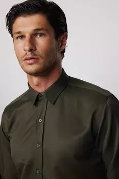 Современная приталенная хлопковая мужская рубашка Добби цвета хаки, которую легко гладить TUDORS