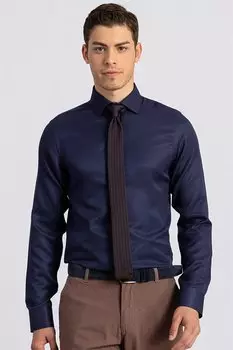 Современная приталенная хлопковая мужская рубашка Добби, которую легко гладить, темно-синяя TUDORS, темно-синий