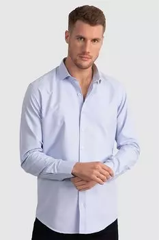 Современная приталенная хлопковая мужская синяя рубашка Добби, которую легко гладить TUDORS, синий