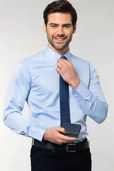 Современная приталенная мужская рубашка Добби узкого кроя TUDORS, синий