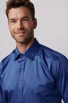 Современная приталенная мужская рубашка из хлопкового атласа премиум-серии Sax Blue TUDORS