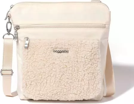 Современная сумка через плечо с большим карманом Baggallini, цвет Light Beige Faux Shearling