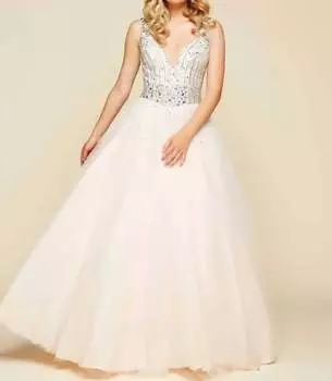 Современное бальное платье телесного/серебристого цвета Mac Duggal, цвет nude/silver