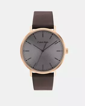 Современные 25200051 коричневые кожаные мужские часы Calvin Klein, коричневый