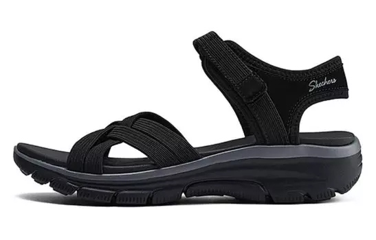 Современные комфортные пляжные сандалии женские черные Skechers