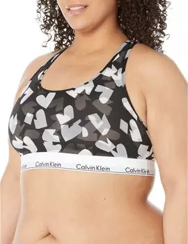 Современный эластичный бюстгальтер без подкладки из хлопка больших размеров V-day Calvin Klein Underwear, цвет Remembered Hearts Print/Black