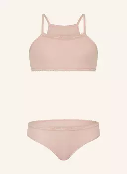 Современный хлопковый комплект: бюстье и трусы. Calvin Klein, розовый