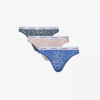 Современный комплект из трех трусов из эластичного кружева Calvin Klein, цвет true nvy sphinx dk slate
