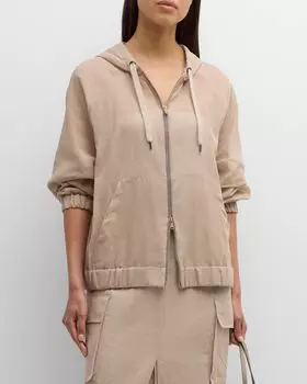 Спа-куртка из органзы с молнией Monili Brunello Cucinelli, цвет C8710 Light Beige