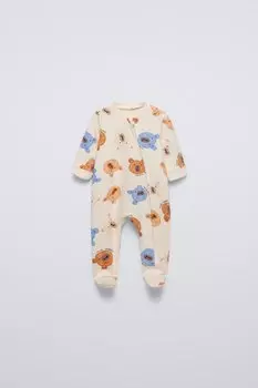 Спальный комбинезон с принтом медведя ZARA, кэмел