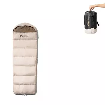 Спальный мешок Mobi Garden утолщенный и сращиваемый для сохранения тепла в снежные месяцы 10-16 светло-песочного цвета 1,4 кг (справа)