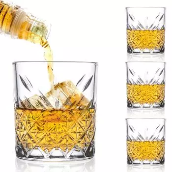 Spar-home Набор стаканов для виски - 4 стакана для виски в хрустальном дизайне Стакан для воды 345 мл
