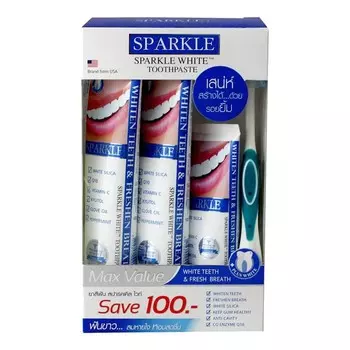 Sparkle Набор максимальной стоимости белой зубной пасты (зубная паста 100 г.2+ 60 г. +зубная щетка), White+Blue