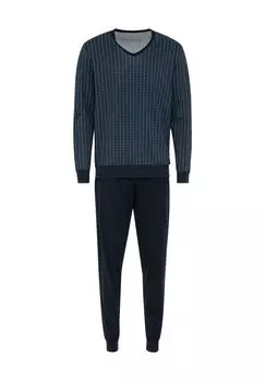 Специальная хлопковая пижама, V-образный вырез, ребристые манжеты, мужская CALIDA, цвет Danube Blue