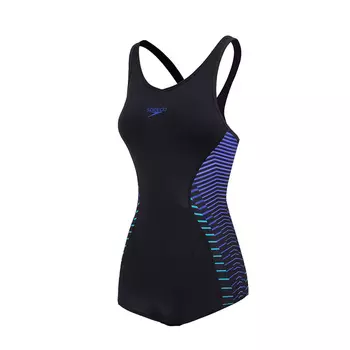 Speedo Слитный женский купальник, черный, фиолетовый
