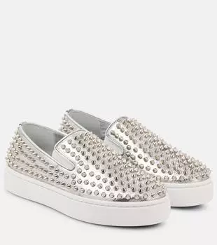 Спейкбоут слипоны из металлизированной кожи Christian Louboutin, Silver/Sv